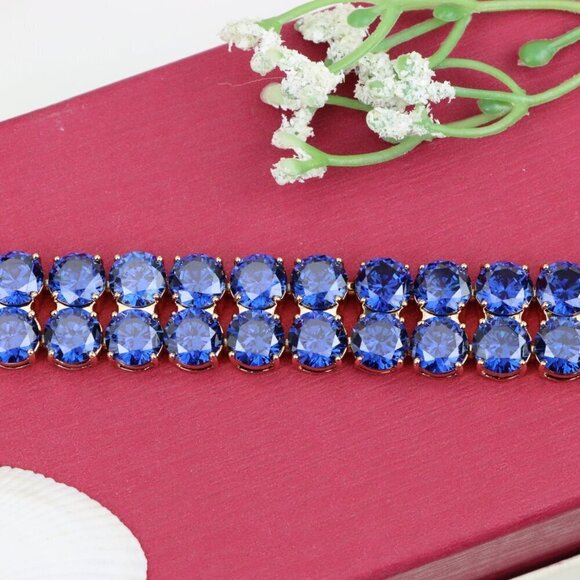 "Double Row Blue Stone Rose Gold Bracelet with Bold Glam Look, XPBL0823 - Picture 9 of 12
